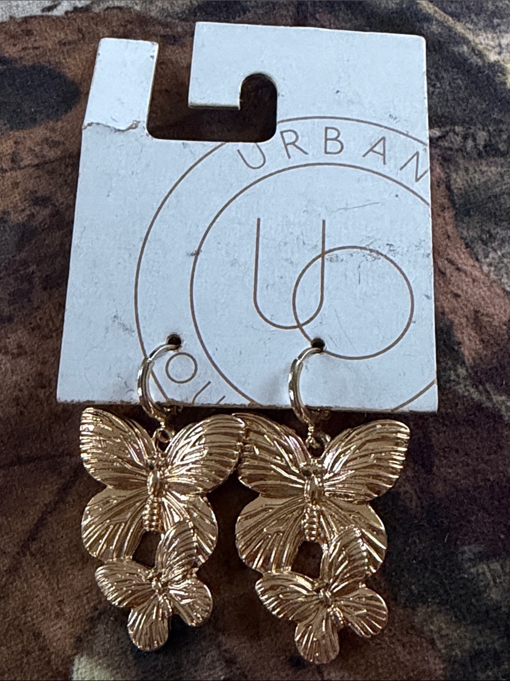 Urban Outfitters Gold Double Butterfly Dangle Earrings